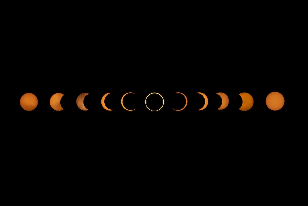 A photo taken by Morgan Robertson shows the stages of last year's solar eclipse.